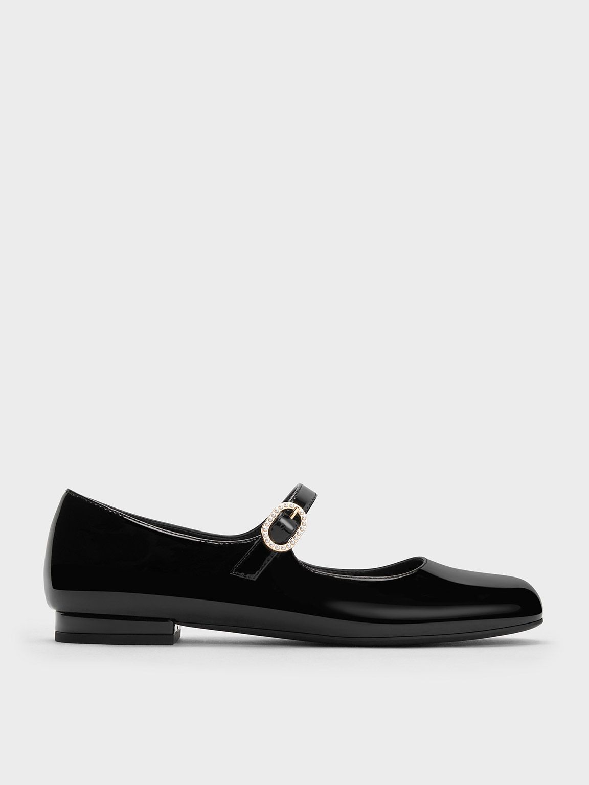 Black Patent Patent Pearl-Buckle Mary Janes | CHARLES & KEITH | Charles & Keith US