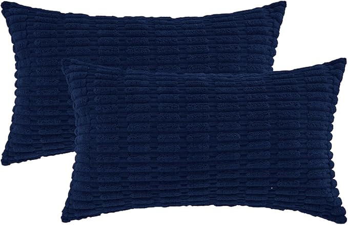 HWY 50 Navy Blue Corduroy Decorative Throw Pillow Covers Set 12x20 Inch for Couch Sofa Living Roo... | Amazon (US)
