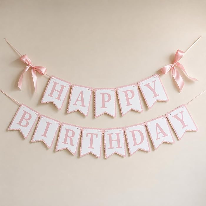 Happy Birthday Banner with Satin Bows, Coquette Bow Birthday Decorations with Cardstock Letters f... | Amazon (US)