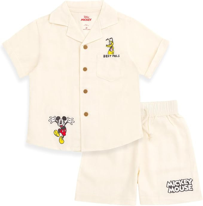 Disney Mickey Mouse Linen Button Down Shirt and and Shorts Outfit Set Infant to Little Kid Sizes ... | Amazon (US)