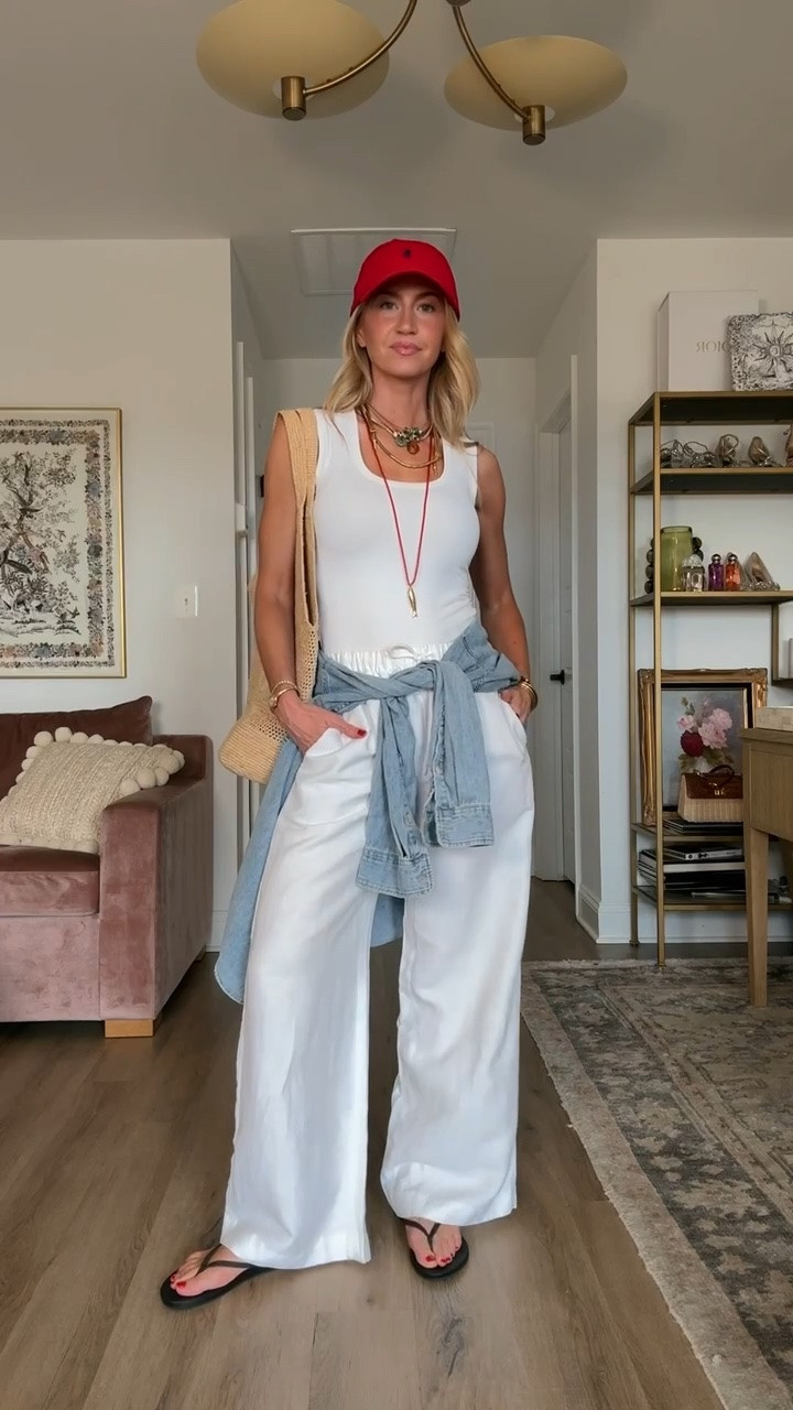 White tank + white linen pants! 
Tank: runs TTS, wearing size small
Pants: run TTS, wearing size small

#LTKootd #LTKgrwm #LTKSeasonal