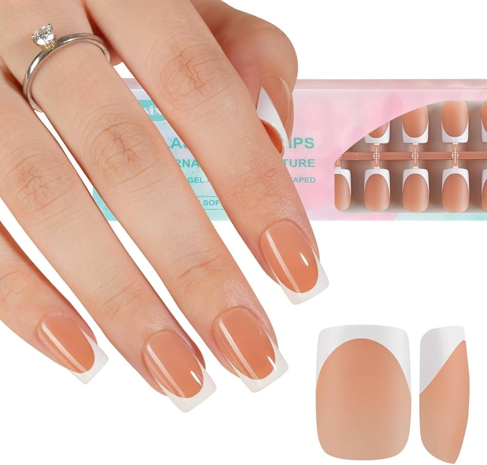 Misssix French Gel Nail Tips, 160Pcs French Tip Press on Nails Short Square Brown, No Need to Fil... | Amazon (US)