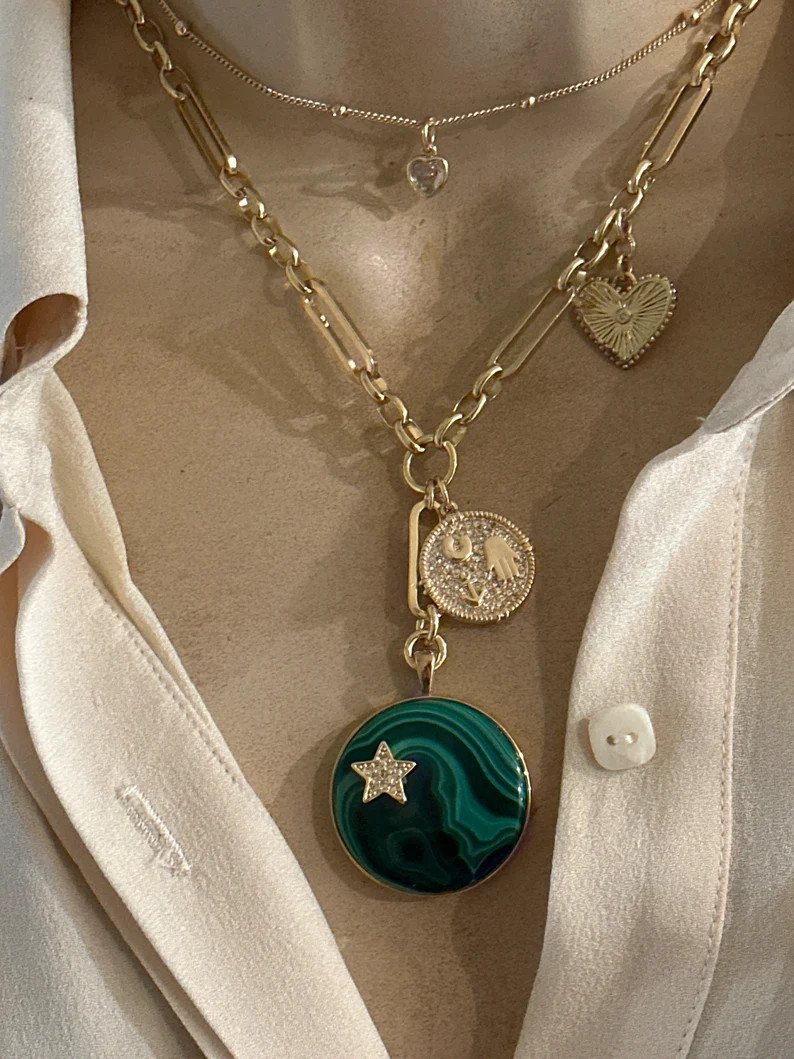 Malachite Statement Necklace/ Clover Necklace/green Cabochon Charm Necklace - Etsy | Etsy (US)