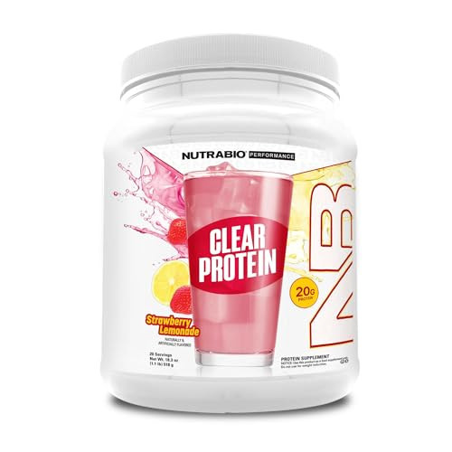 NutraBio Clear Whey Isolate Protein Powder, Delicious & Refreshing Fruit Flavors, Protein Juice, No Milky Taste, No Foam, Zero Sugar, Strawberry Lemonade, 20 Servings | Amazon (US)