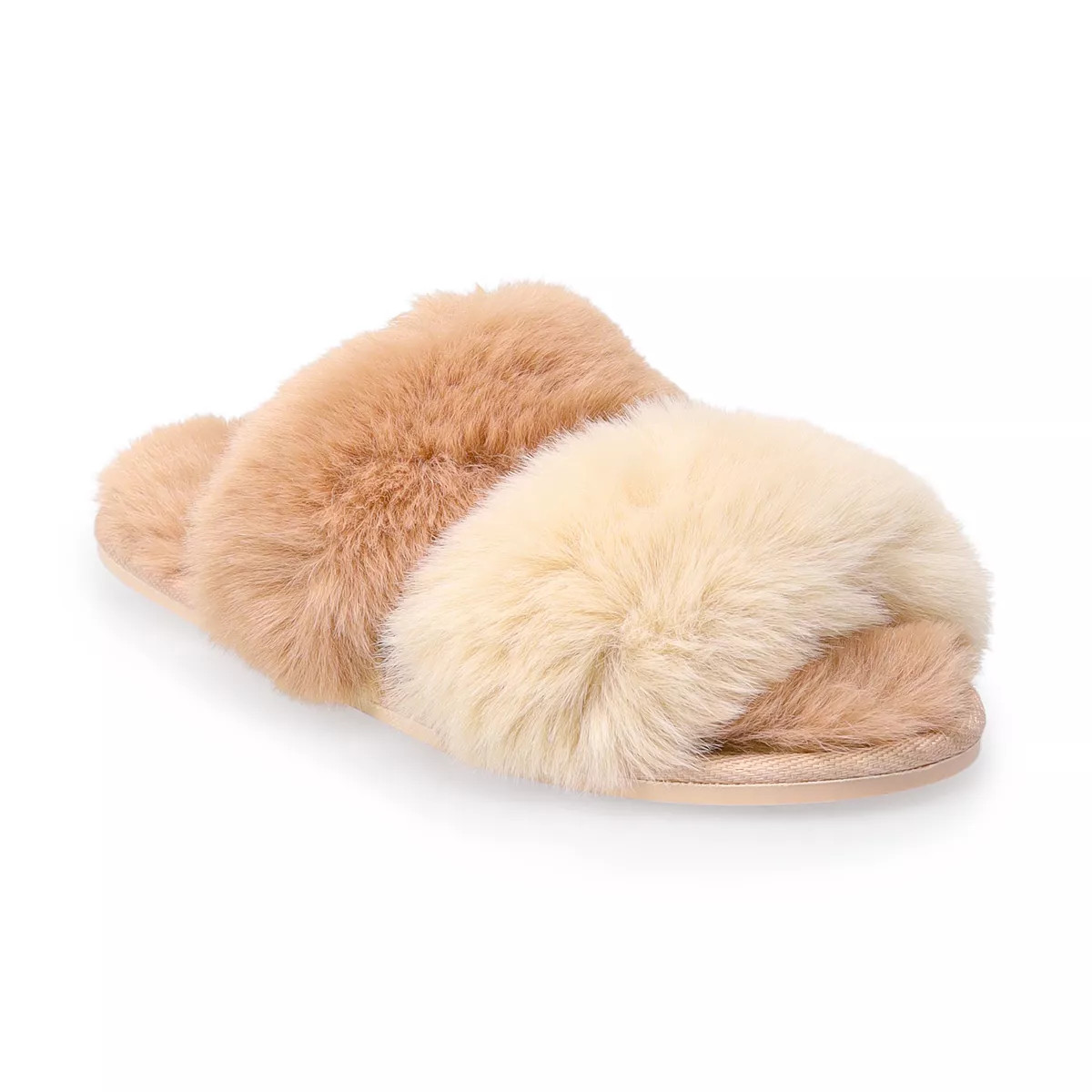 Women's LC Lauren Conrad Double Band Faux Fur Slide Slippers | Kohl's