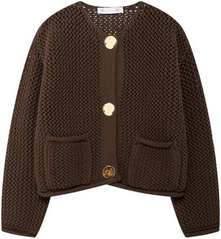 Wyeysyt Womens Cropped Cardigan Sweaters Chunky Knit Gold Button Down Open Front Cardigan Long Sl... | Amazon (US)