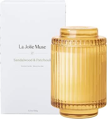 LA JOLIE MUSE Sandalwood & Patchouli Scented Candle, Candles for Home Scented, Luxury Glass Jar C... | Amazon (US)