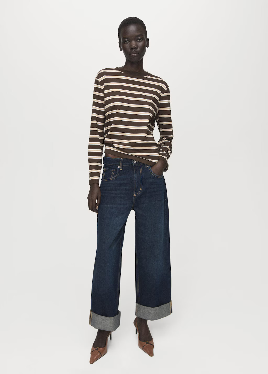 Long-sleeved striped t-shirt brown - Woman - XL - MANGO | MANGO (UK)