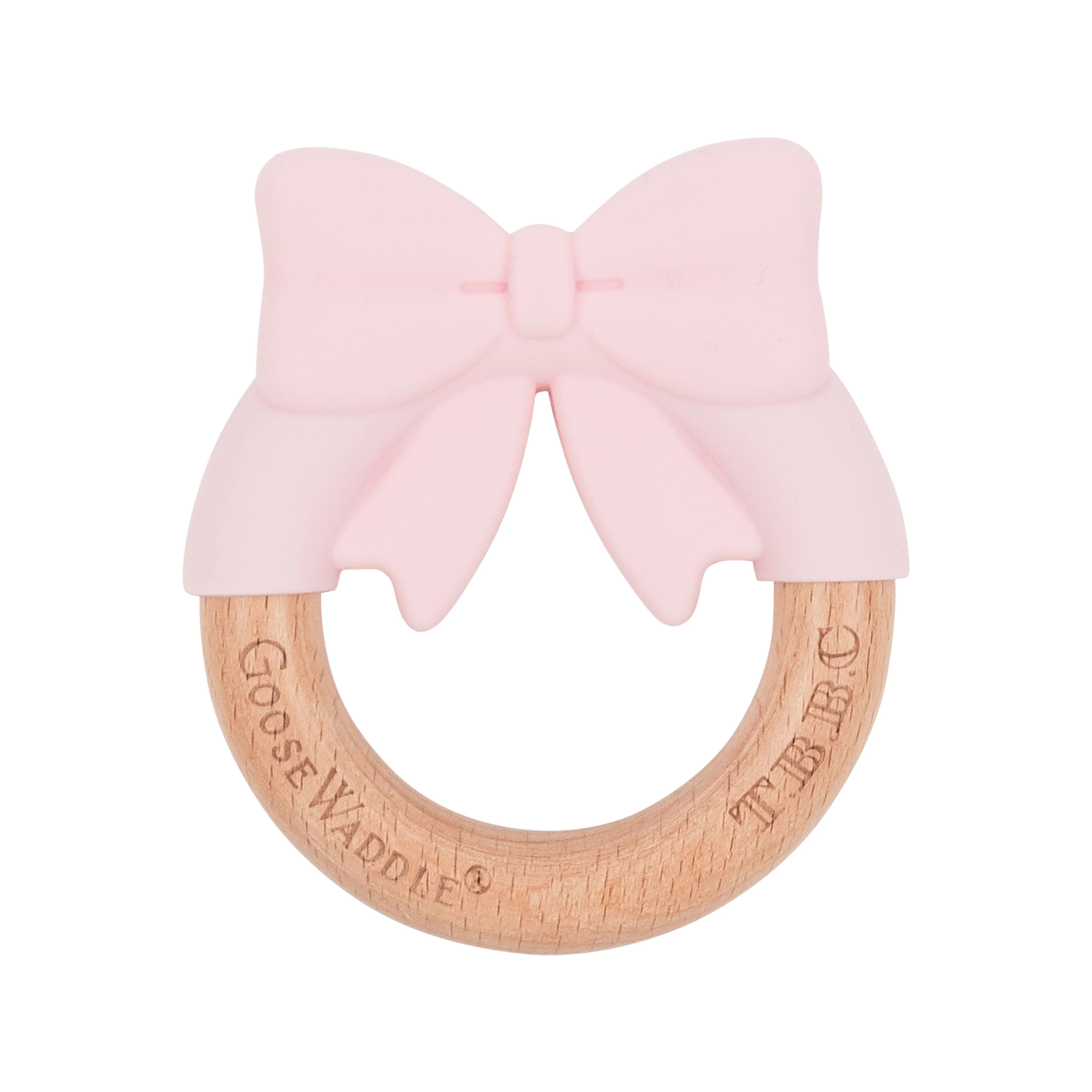 GooseWaddle x T.B.B.C. Bow Wooden & Silicone Teether - Palm Beach Pink | The Beaufort Bonnet Company