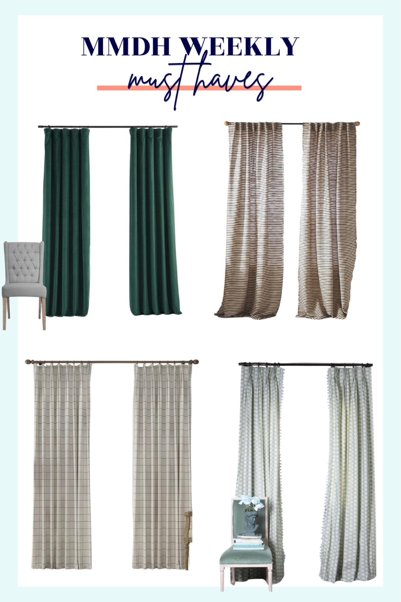 Why "treat" your windows? Window treatments are the "earrings" to the room. They are a finishing touch that tied it all together. They are functional and aesthetically grounding when done appropriately in your space. They can block out light, filter light, provide privacy, add pattern play, add color, add texture, provide dimension… I suppose a better question is “why not treat your windows?!”

If you're looking for expert advice on home styling, find me on Instagram at @mmdh.studio!

#interiordecor #designtips  #windowtreatments #curtainstyle  #HomeRefresh #cozyspaces #anthrostyle

#LTKstyletip #LTKhome