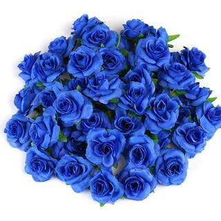 1.6 in. Blue Artificial Flowers Bulk and Small Silk Fake Roses Flower Heads for Decoration, Crafts, Wedding | The Home Depot