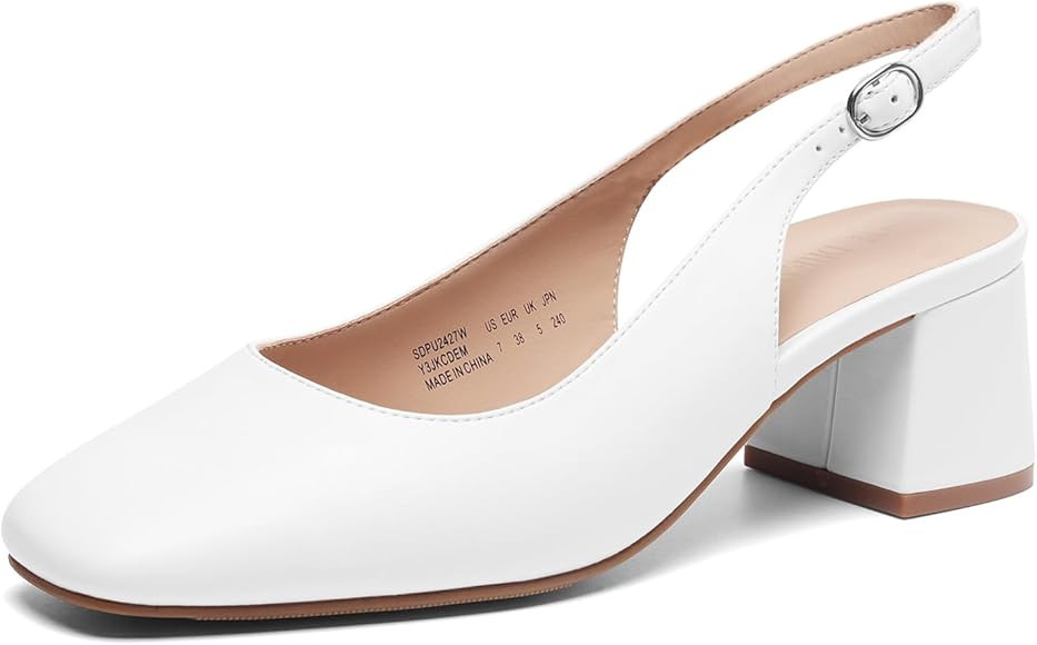 DREAM PAIRS Women's Low Chunky Heels Slingback Square Toe Block Dress Shoes Closed Toe Comfortabl... | Amazon (US)