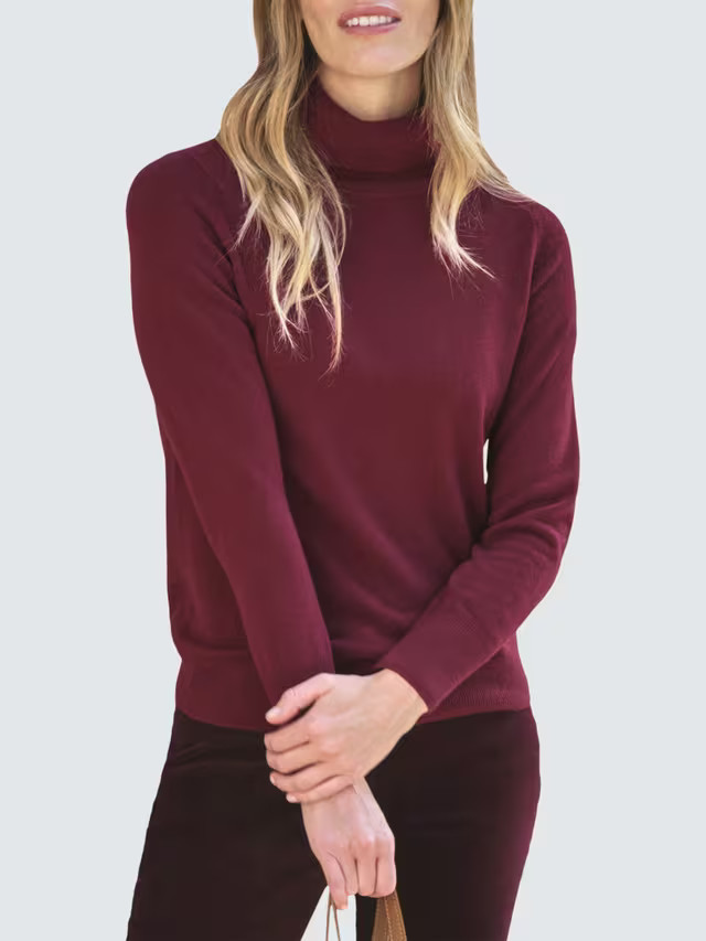 Pure Collection Pure Cashmere Roll Neck Jumper, Berry Red | John Lewis (UK)