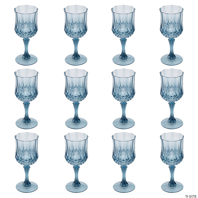 6 3/4" 8 oz. Dusty Blue Patterned BPA-Free Plastic Wine Glasses - 12 Ct. | Oriental Trading Company