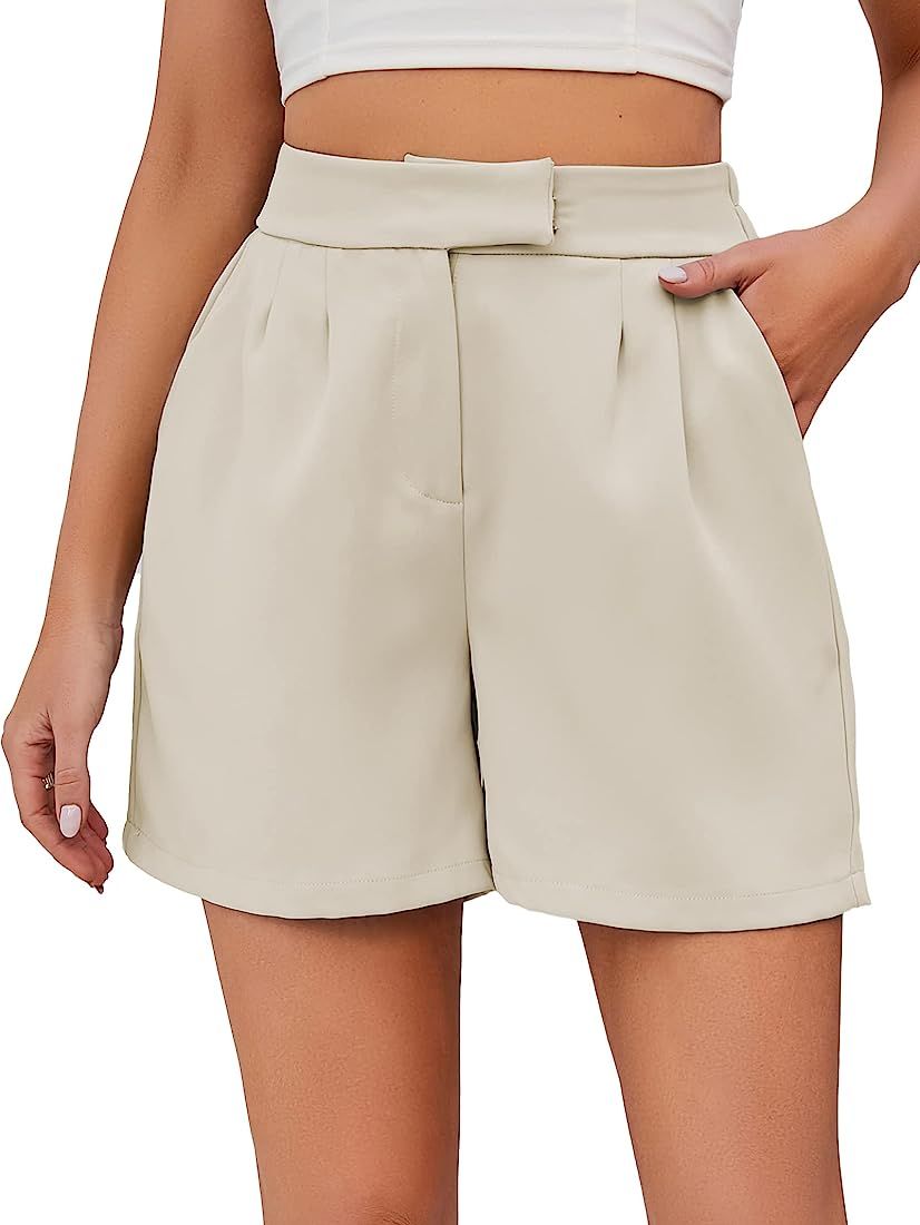 Famulily Womens Summer Cute Shorts Casual Side Pockets High Waist Shorts with Back Elastic Waist | Amazon (US)