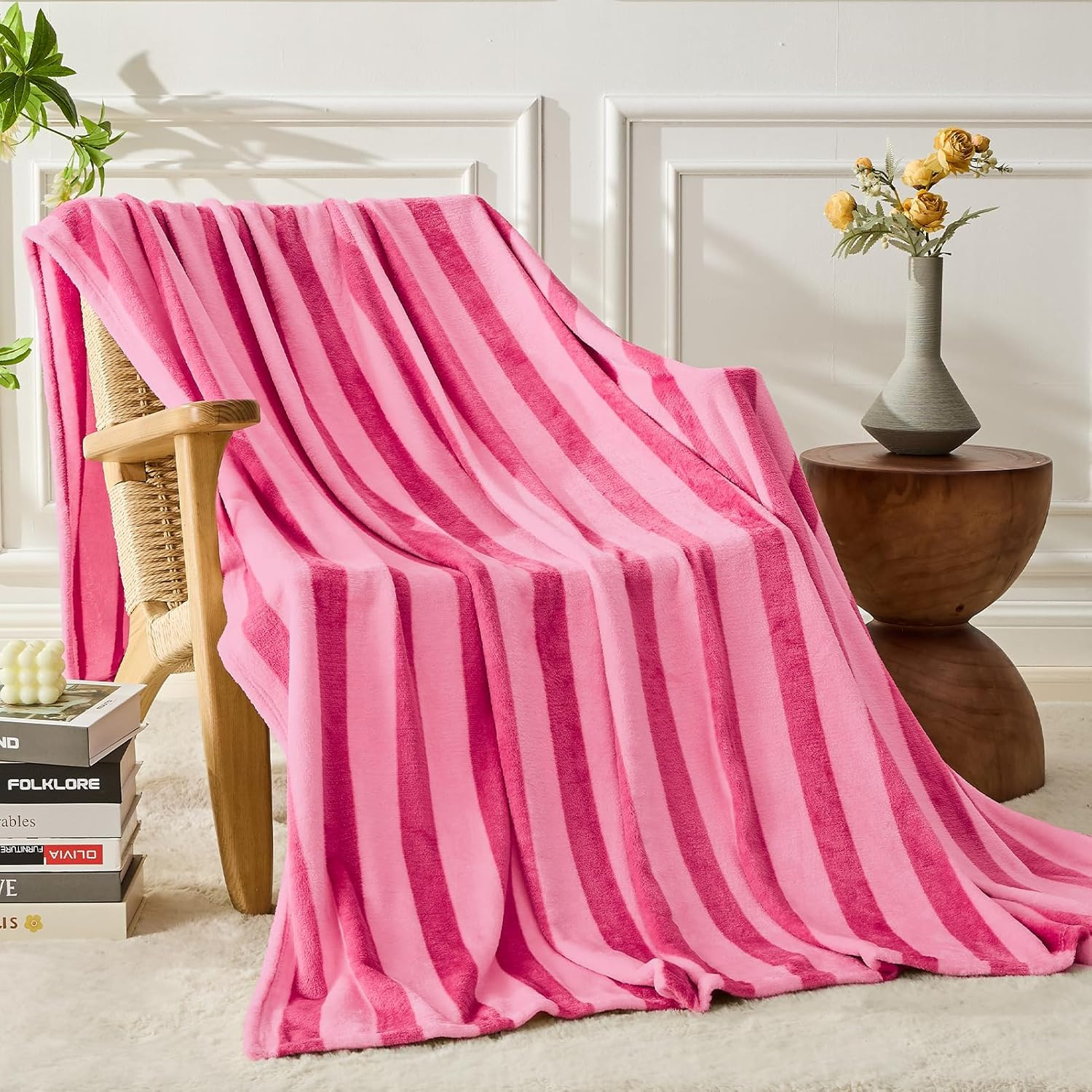 FY FIBER HOUSE Striped Flannel King Blanket for Couch Soft Cozy Blankets for Sofa All Season Use,... | Amazon (US)