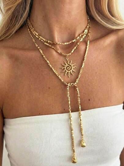1pc Versatile Sunflower Layered Necklace With CCB Pendant, Suitable For Women's Daily, Commute, D... | SHEIN