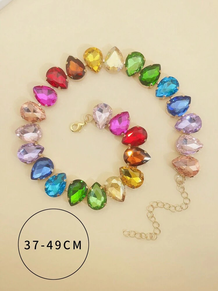 1pc Glass Crystal Heart Teardrop Necklace, Glamorous Colorful Jewel For Party, Light Surface Defe... | SHEIN