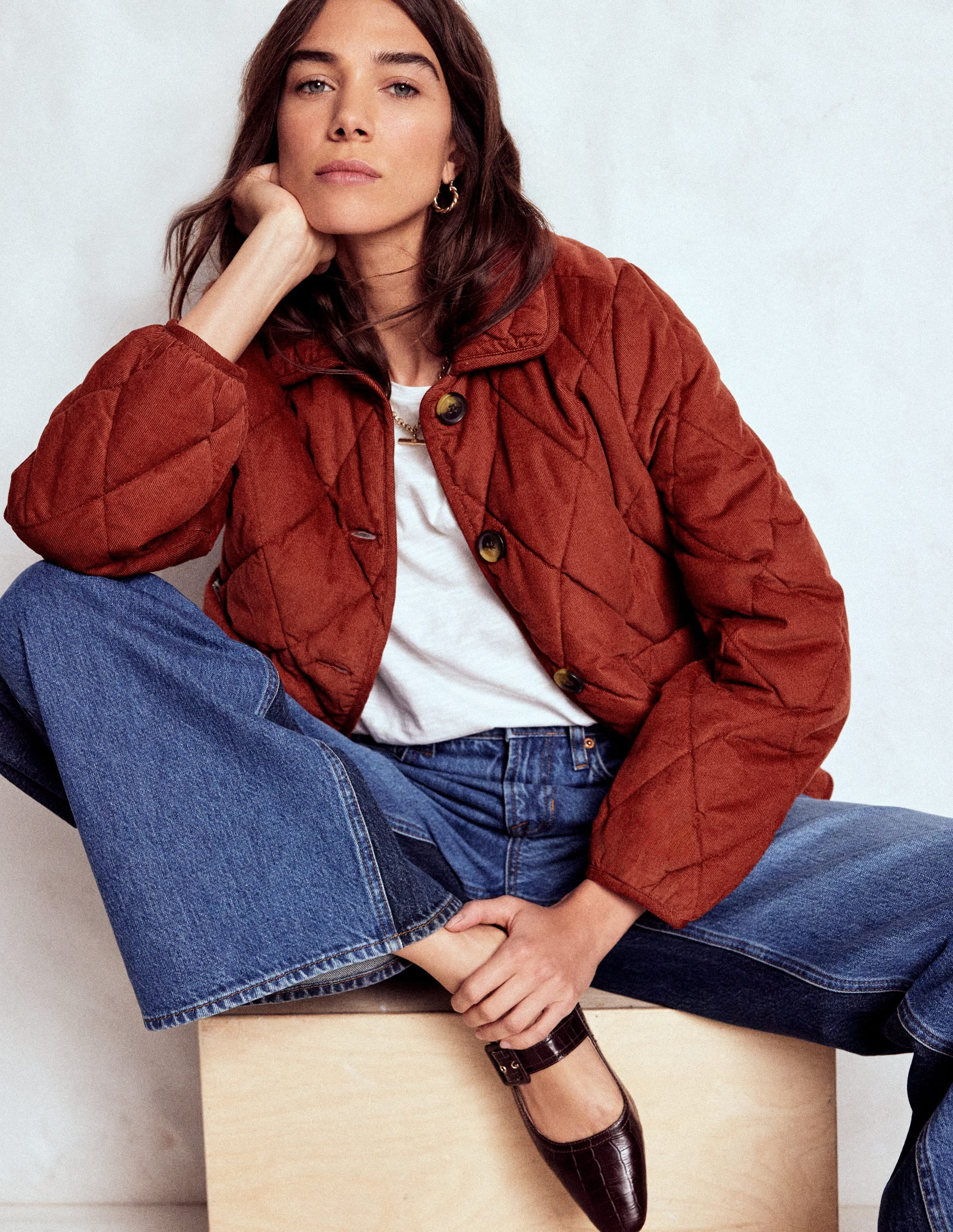 Fitzrovia Quilted Cord Jacket-Fire Brick Red | Boden (US)