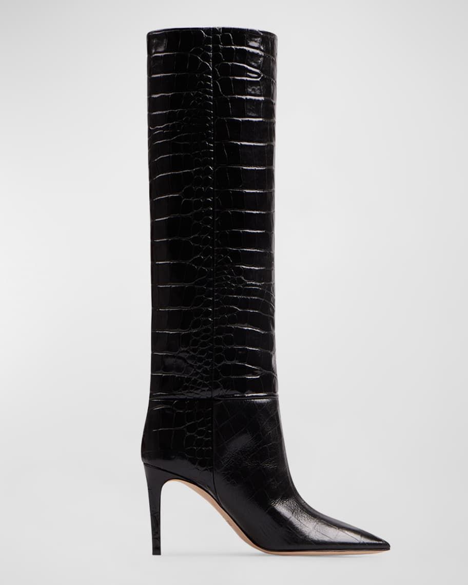 85mm Mock-Croc Stiletto Knee Boots | Neiman Marcus