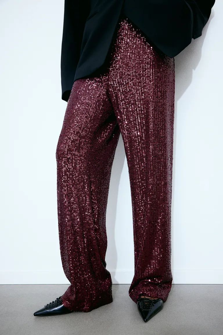 Sequined Pants - Dark red - Ladies | H&M US | H&M (US + CA)