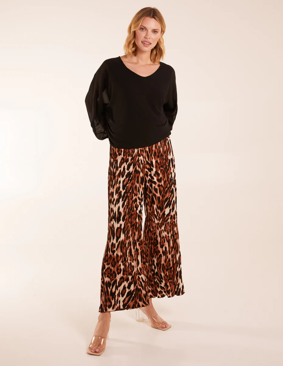 Brown | Abstract Cheetah Pleated Trousers | Blue Vanilla | Blue Vanilla