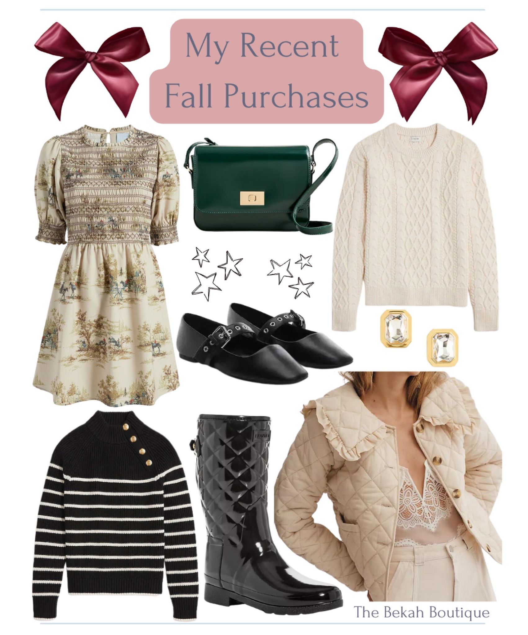 I’m trying to enjoy all the sunshine and warm weather we’ve had recently, because I know it will be freezing soon enough. ☀️🍁🤎🎃🍂 But I’m impatient to bust out my sweaters and boots for the season. I’m anticipation, I’m some recent fall fashion purchases on The Bekah Boutique today. 

Hill house, fall dress, fall fashion, fall outfit, Vivi, nap dress, equestrian toile, j. Crew, Edie leather bag, Hunter green fall bag, cable knit sweater, j. Crew Factory, under $100, under $75, gold button striped sweater, quilted black hunter boots, Anthropologie, quilted collar jacket, buckle strap Mary Jane ballet flats, emerald cut gold statement earrings, mango 

#LTKstyletip #LTKSeasonal
