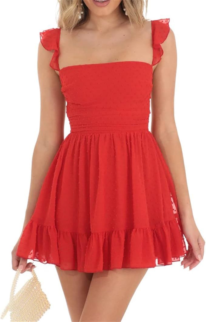 Graduation Dresses for Women 2023 Lace Short Sleeve Backless Bodycon A-Line Dress Aesthetic Fairy... | Amazon (US)