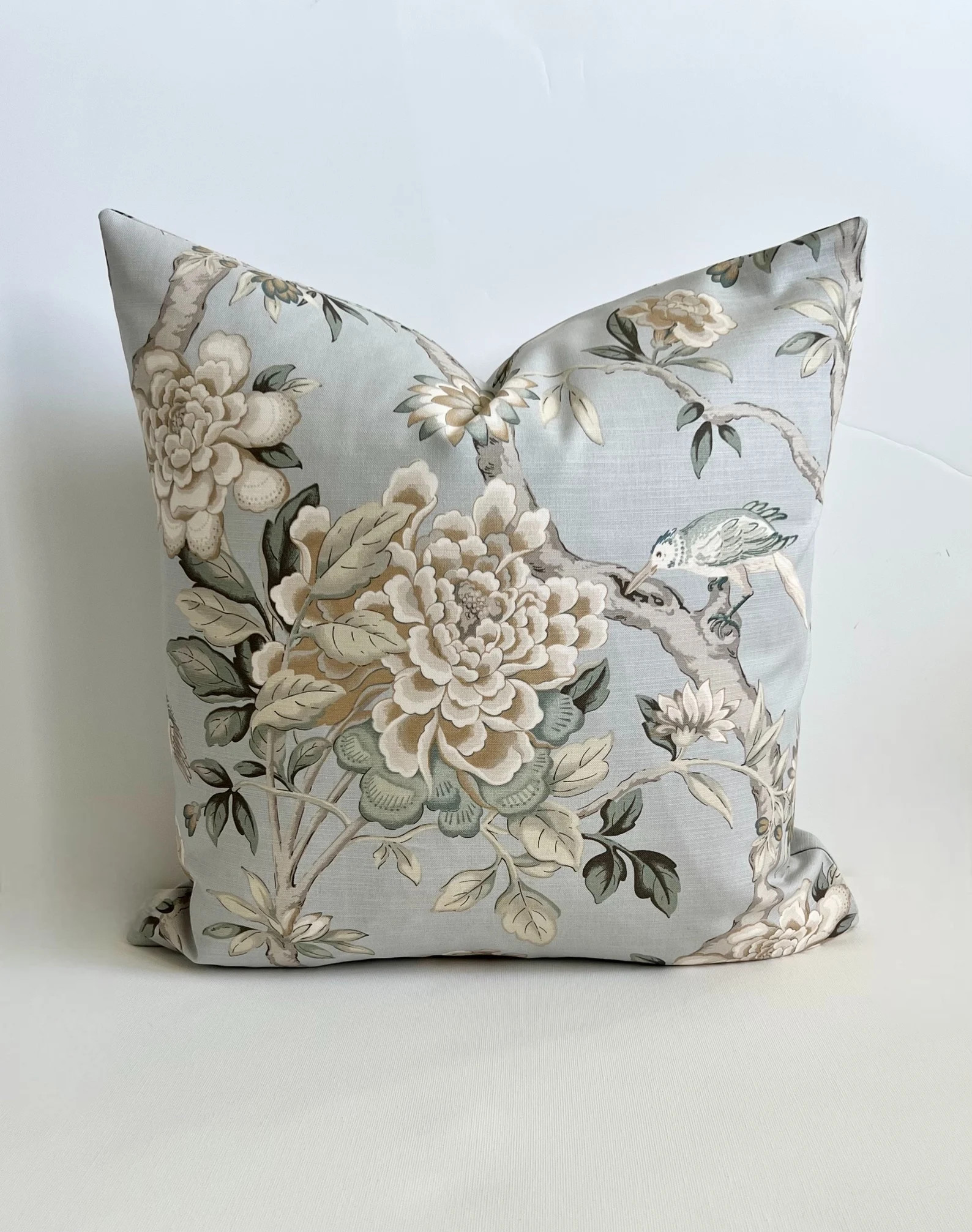 Light Gray, Beige and Green Bird Floral Decorative Pillow Cover - Etsy | Etsy (US)