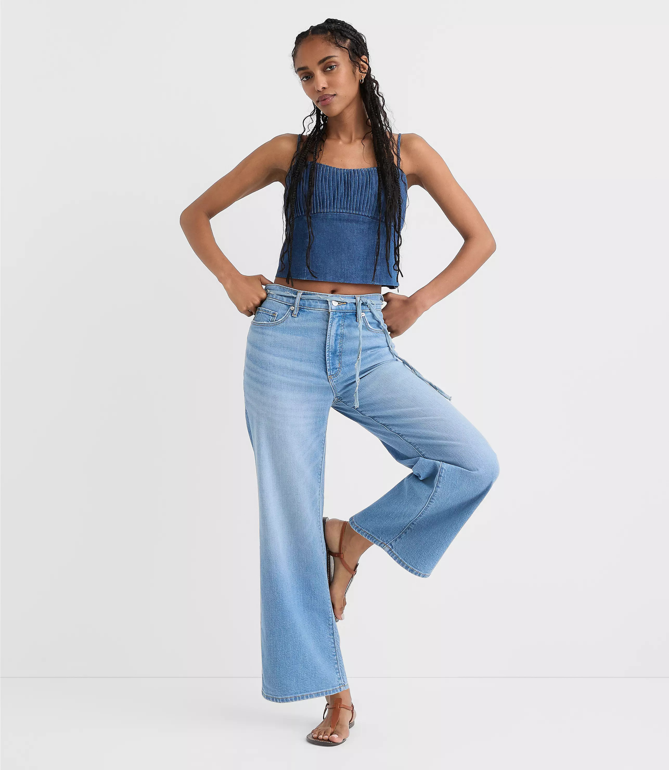 Rivete High Rise Wide Leg Crop Jeans in Bright Medium Stonewash | LOFT