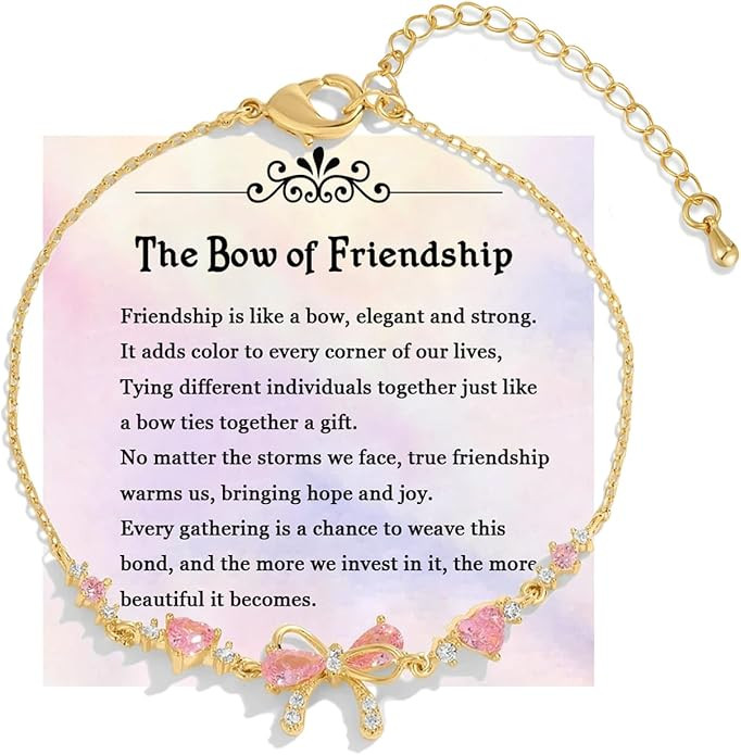 LIU JUN Bow Zircon Bracelet - Friendship is Like a Bow, Adjustable Best Friends Ribbon Heart CZ B... | Amazon (US)