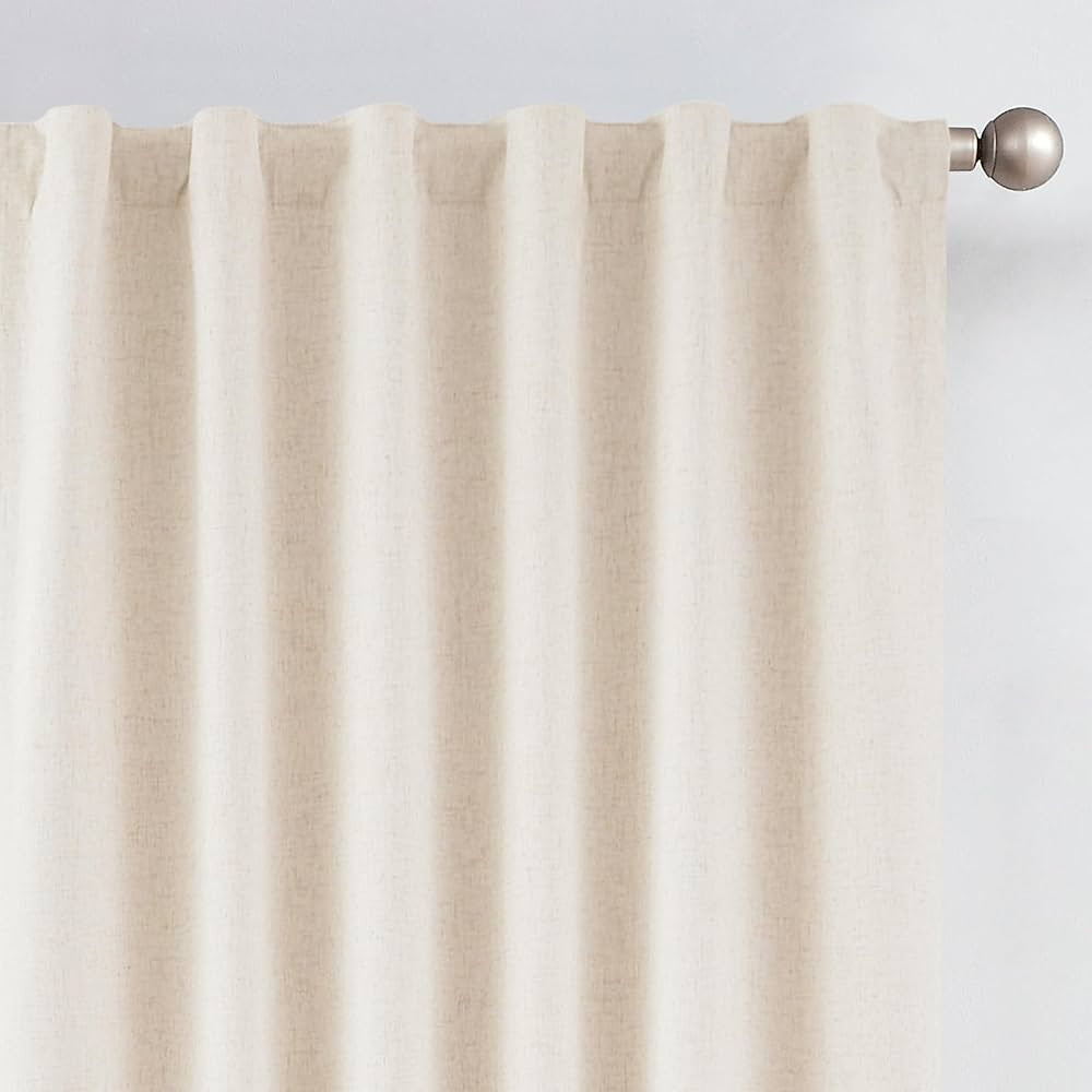 jinchan 100% Blackout Linen Curtains for Bedroom 90 Inches Long Beige Curtains Rod Pocket Back Ta... | Amazon (US)