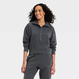 Women's Button-Front  Sweatshirt - Universal Thread™ Charcoal Gray M | Target