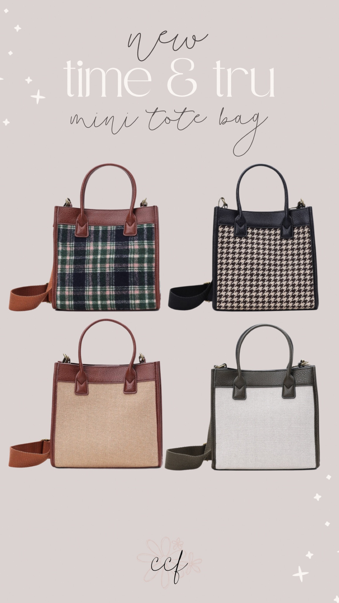 Time and Tru Women's Houndstooth Mini Tote Bag