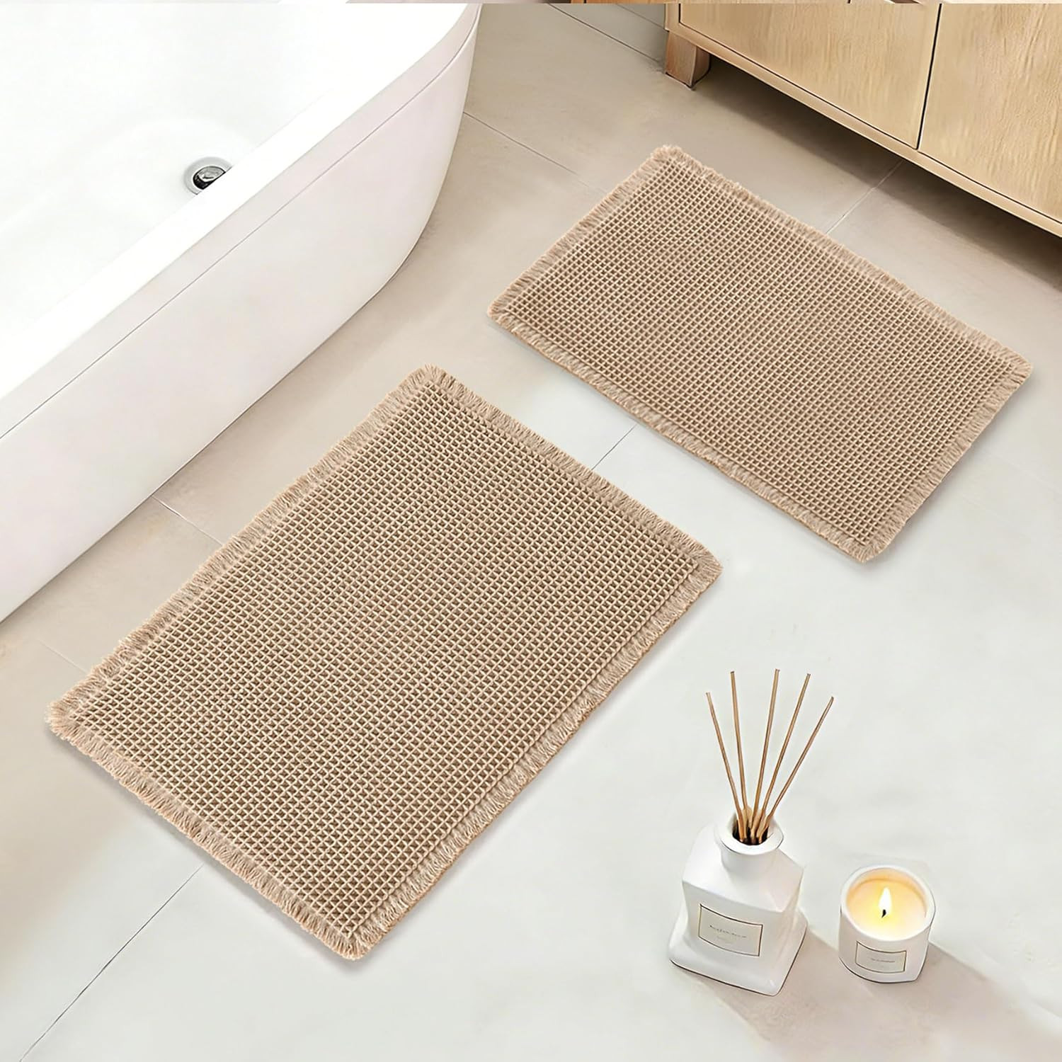 DWCN Waffle Bathroom Mat Set, Super Absorbent Non Slip Bath Rugs Set for Bathroom Floor, Shower M... | Amazon (US)