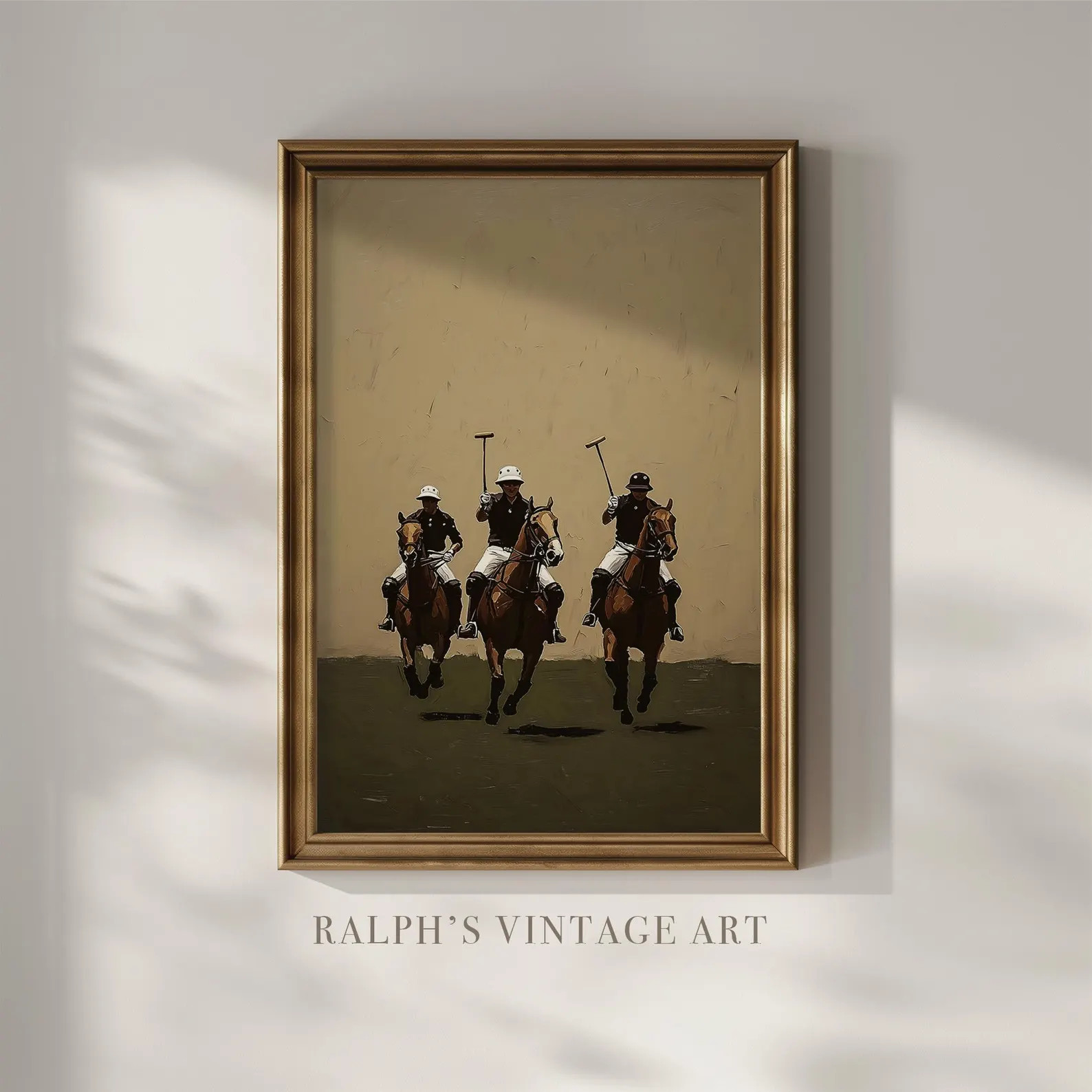 Polo Match Painting: Vintage Equestrian Sport Scene in Warm Golden Tones - Etsy | Etsy (Global)