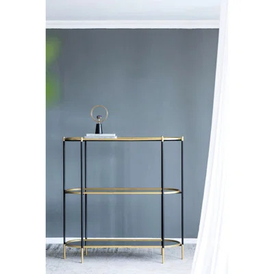3 Console Table Metal, 48.5X16.5X50", Black Gold Mirrored Shelf, Classic Splendor Modern Metal Table, Luxury Elegant | Wayfair North America