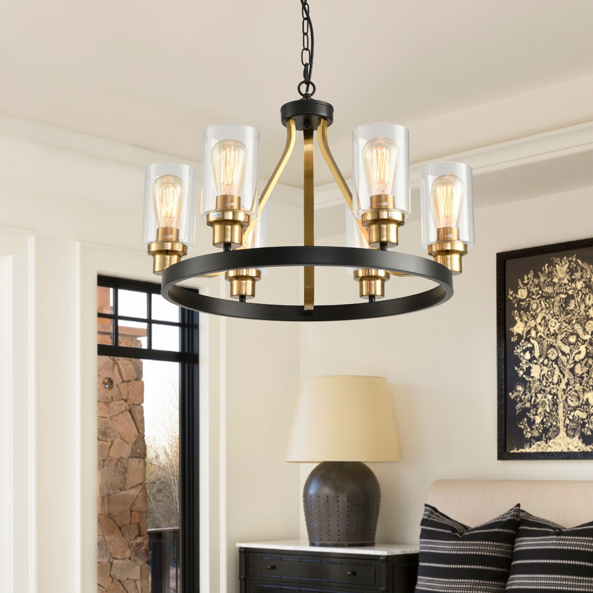 6-Light Glass Chandelier Farmhouse Lighting, Kitchen Island Lighting Dining Room Light Fixtures Hanging Glass Pendant Light | Bed Bath & Beyond
