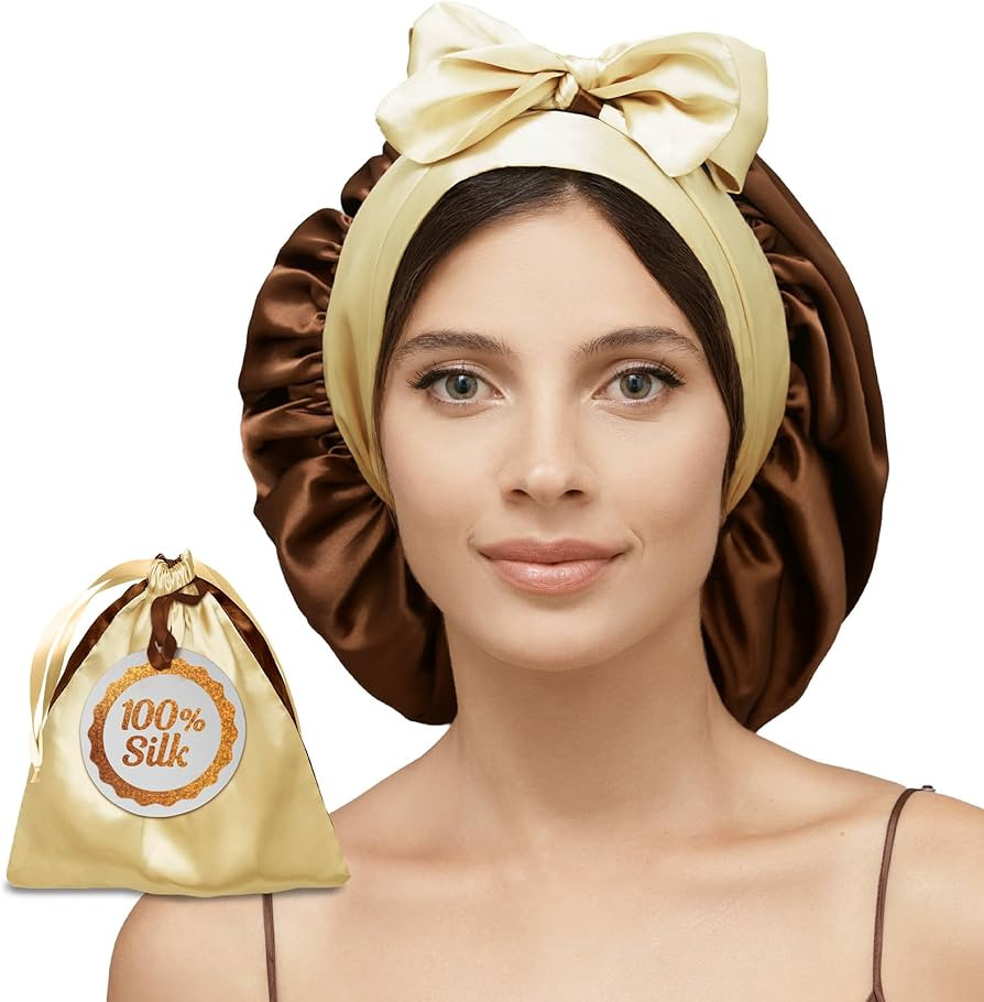 Mulberry Silk Bonnet for Sleeping Women with Curly Hair - Short Long Hair Bonnet for Sleeping - A... | Amazon (US)