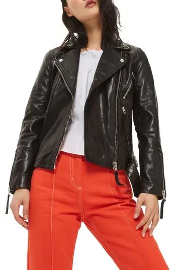 Women's Topshop Basil Belted Leather Biker Jacket | Nordstrom