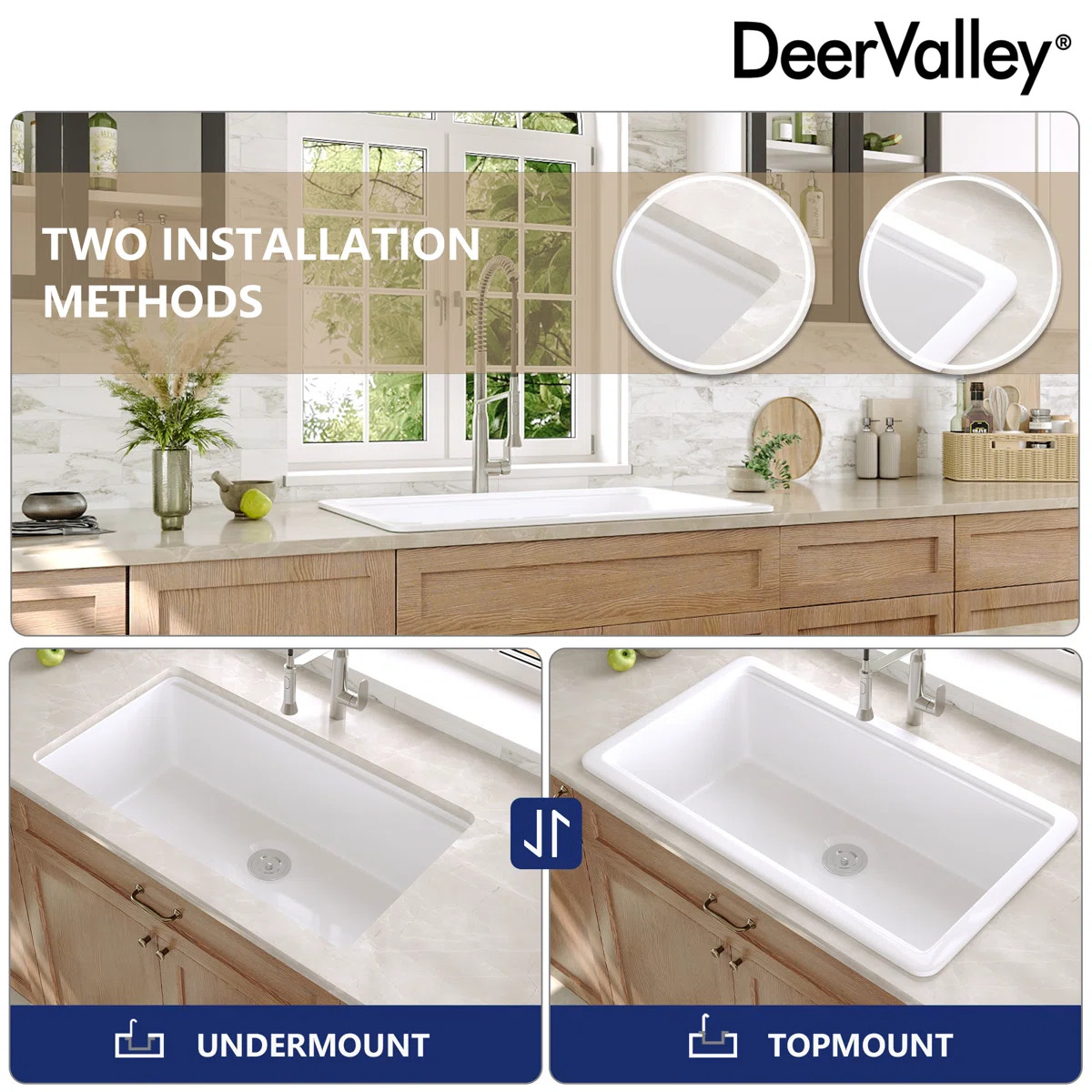 DeerValley Fireclay Workstation Kitchen Sink 33" L x 19" W Large Single Bowl Undermount/Drop-in K... | Wayfair North America