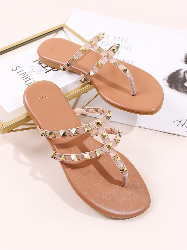 Spiked Decor Flat Thong Sandals | SHEIN