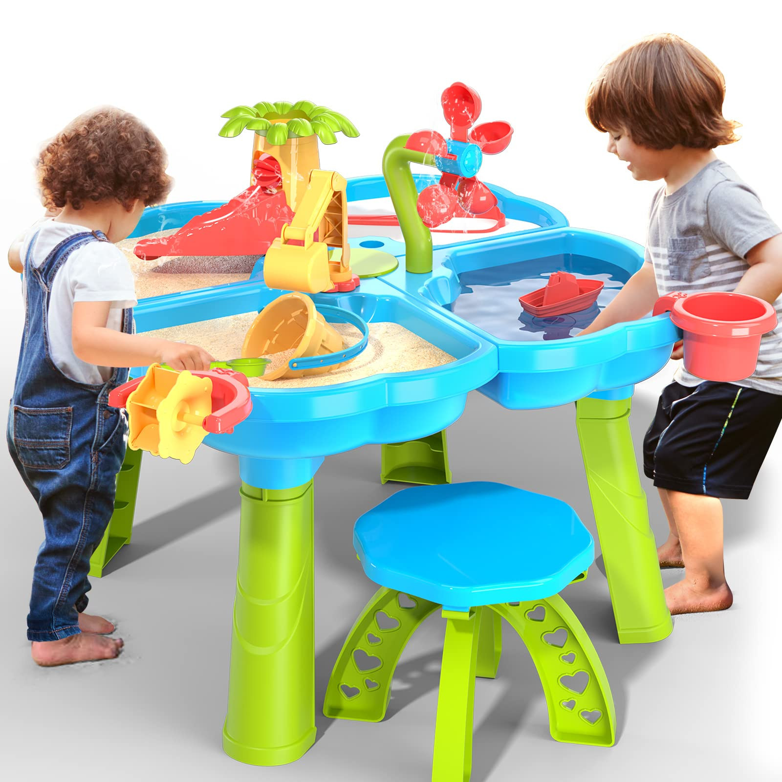 TEMI 4-in-1 Sand Water Table, 32PCS Sandbox Table with Beach Sand Water Toy, Kids Activity Sensory P | Amazon (US)