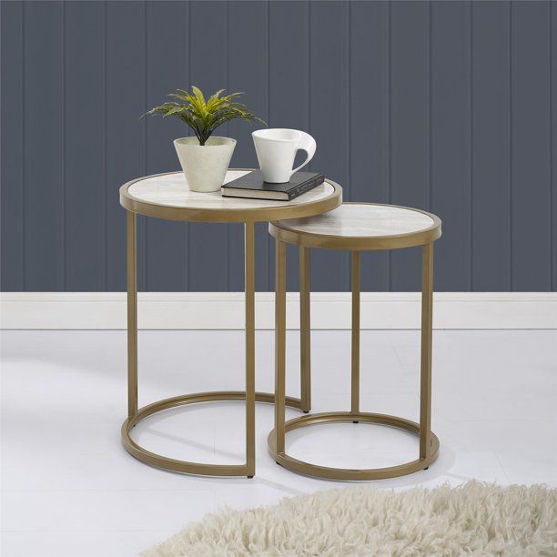 Dorel Living Moriah Nesting Side Tables, Brass Metal and Faux Marble | Walmart (US)