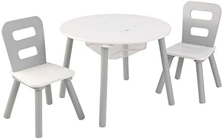 KidKraft Wooden Round Table & 2 Chair Set with Center Mesh Storage, Kids Furniture, Gray & White,... | Amazon (US)