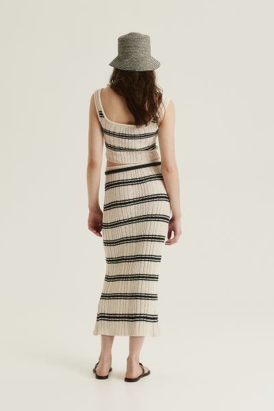 Rib-knit Pencil Skirt - Cream/striped - Ladies | H&M US | H&M (US + CA)