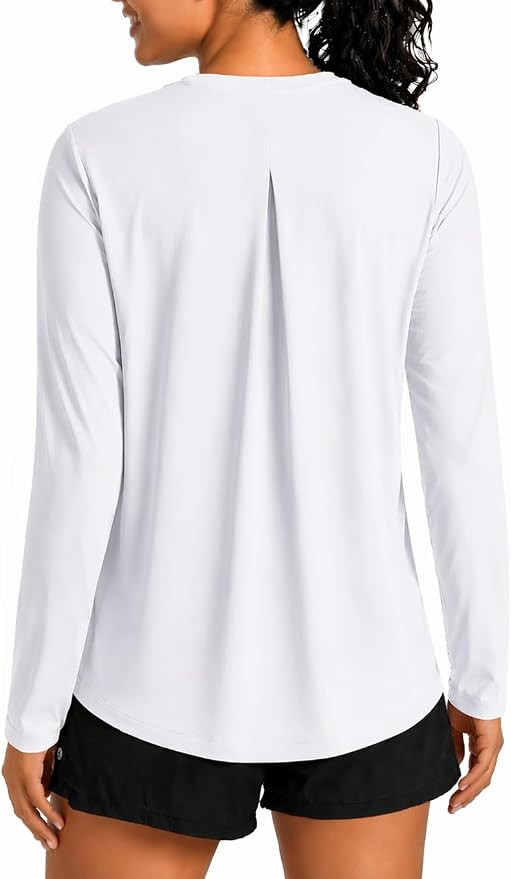 PINSPARK Workout Tops for Women UPF 50+ Loose Long Sleeve Athletic Shirt | Back Pleated, Sun Prot... | Amazon (US)