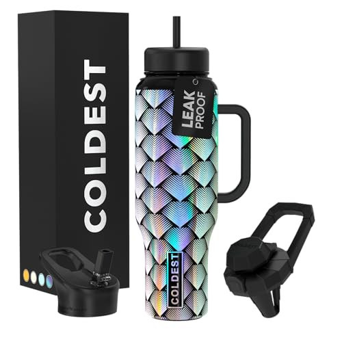 Coldest Tumbler with Handle and Straw, 100% Leak Proof Insulated Tumbler with Lid and Straw (3 Lids), Stainless Steel Tumblers for Women & Men, Cup Holder Friendly Base, 46 oz (Moonlight Dragon) | Amazon (US)