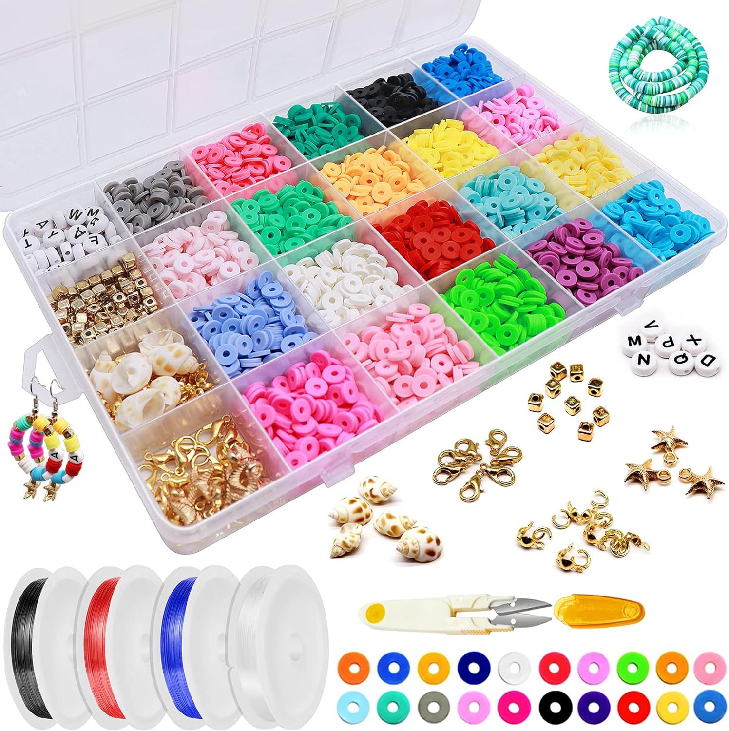 Clay Heishi Beads with - Letter Beads for Bracelets - 4275+ Pcs 20 Colors Flat Polymer Clay Space... | Amazon (US)