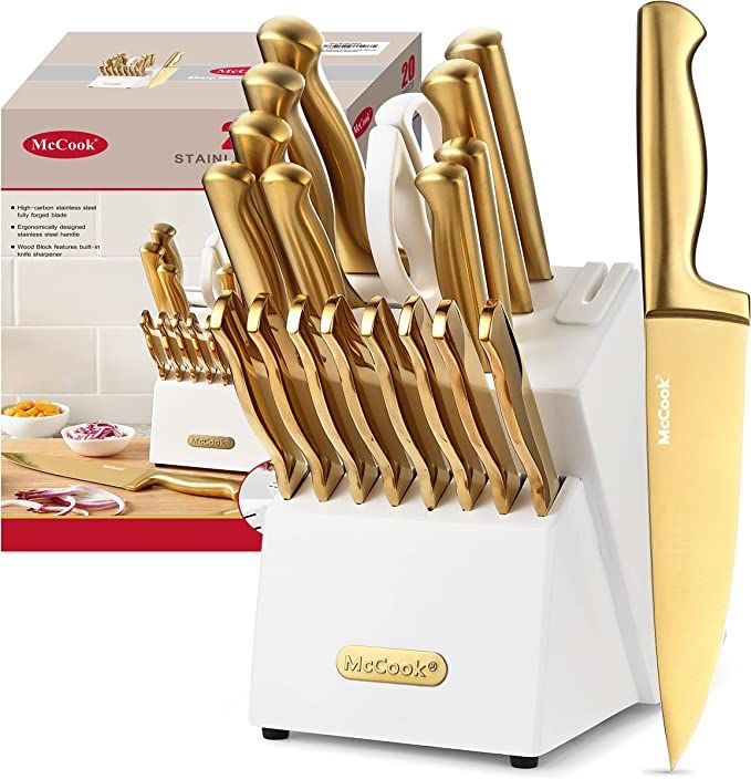 McCook® MC69G Kitchen Knife Sets,20 Pieces Luxury Golden Titanium Knives Block Set with Built-in... | Amazon (US)